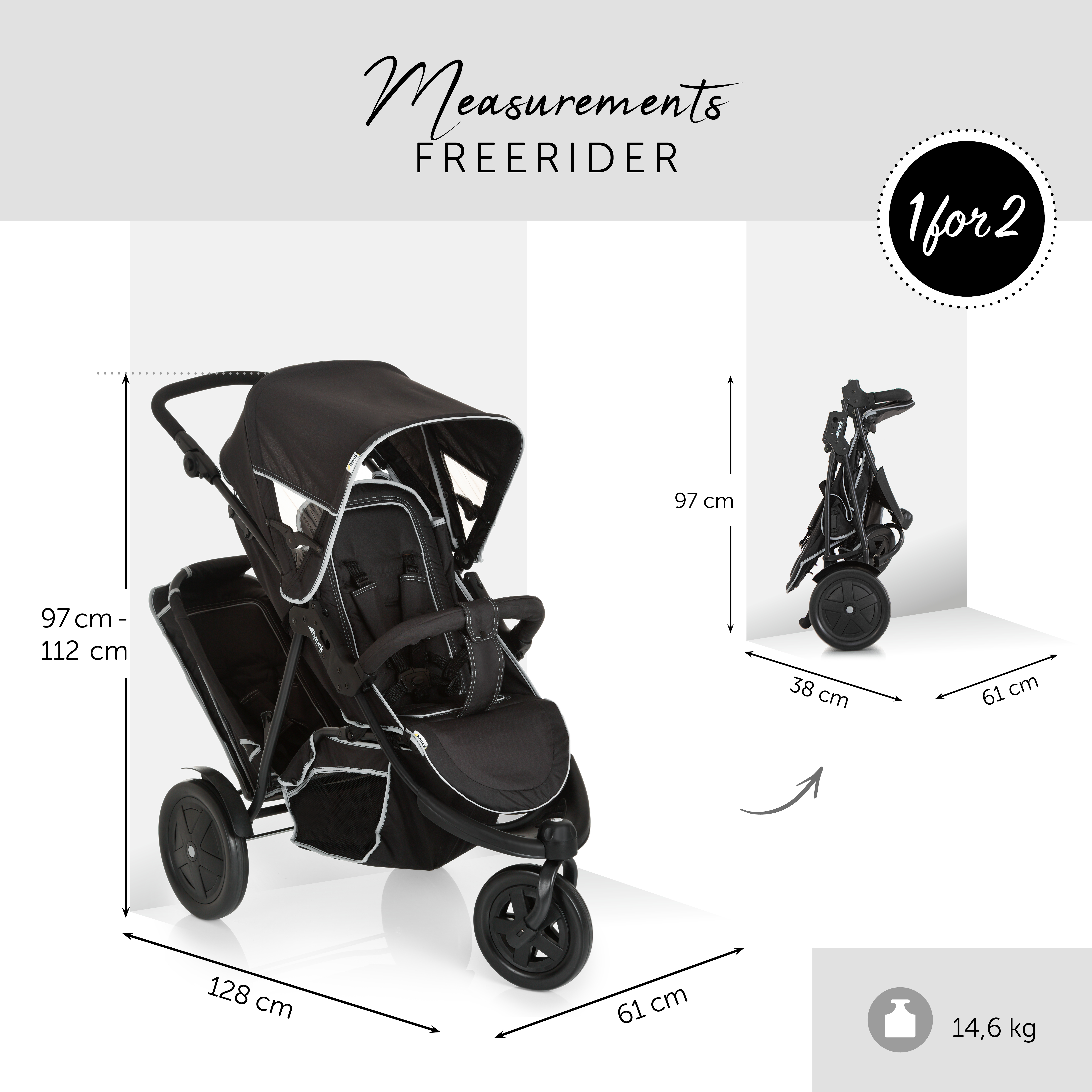 Hauck Poussette double inline Freerider SH 12 black Commander en ligne babymarkt