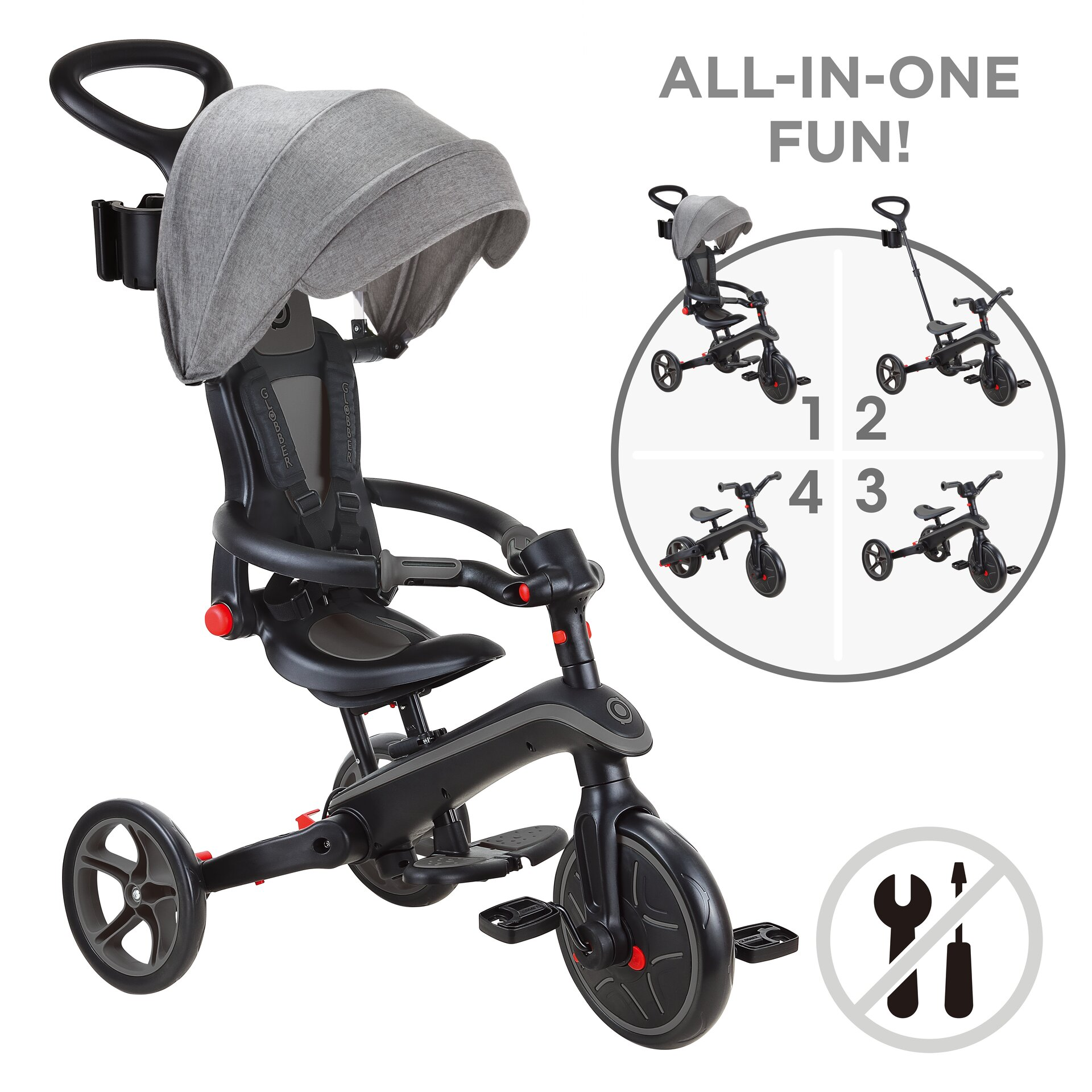 GLOBBER Triciclo 4 in 1 EXPLORER TRIKE PIEGHEVOLE nero grigio Ordina online
