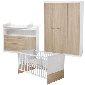 Chambre bébé trio lit commode armoire 3 portes Gabriella bois 70x140 cm