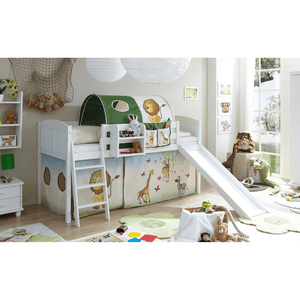 Letto a soppalco con scivolo per bambini EKKI Pino bianco country - Safari