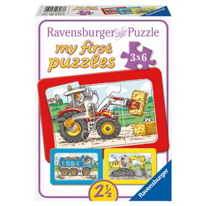 My first Puzzle - Rahmenpuzzle Bagger, Traktor und Kipplader, 3x6 Teile