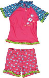 Girls UV-Bescherming Zwempak bloemen pink