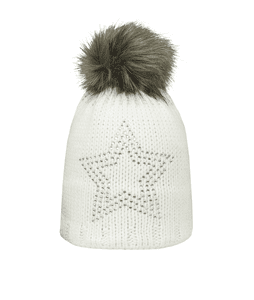 Girls bobble cap strikket, hvit