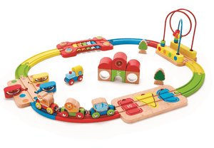 Hape Circuit de train puzzle arc-en-ciel, bois E3826