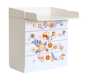 Kinderen Commode Simple 1580 wit met bloemen