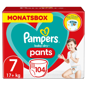 Baby-Dry Pants, storlek 7, 17+kg, månadsbox (1 x 104 blöjor)