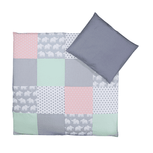 Baby Bettwäsche-Set Elefant Mint Rosa 80 x 80 cm + 35 x 40 cm