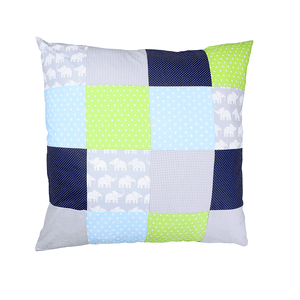 Taie d'oreiller enfant patchwork éléphant bleu vert 80x80 cm