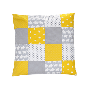 Taie d'oreiller enfant patchwork éléphant jaune 80x80 cm