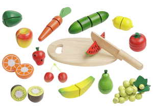 Juego de frutas y verduras corte madera