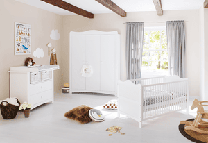 Chambre bébé trio lit commode armoire 3 portes Florentina large bois 70x140 cm