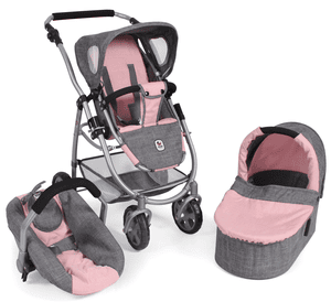 BAYER CHIC 2000 Combi Poppenwagen 3 in 1 EMOTION ALL IN Melange grijs roze