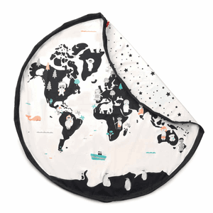 play&go ® Alfombra de juego 2 en 1 World mapa black / white ⌀ 140 cm