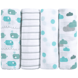 emma & noah Mullwindeln 4er Set Wal Blau 70 x 70 cm