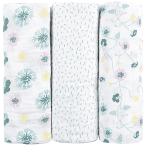 emma & noah Hydrofiele doeken 3 stuks Bloemen mint 80 x 80 cm