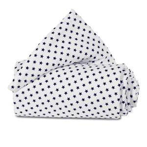 Reunapehmuste Organic Cotton Mini / Midi valkoiset tähdet sininen 157x25 cm