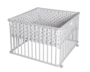 Parc bébé Basic gris clair Big stars grey 100x100 cm, matelas inclus