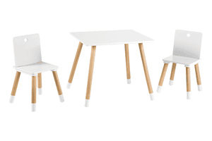 Ensemble table et chaise enfant bois, blanc/naturel