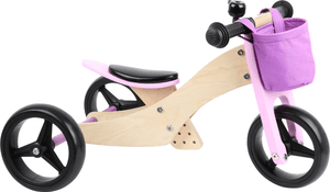 Draisienne enfant 3 roues 2en1 bois rose