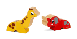 Magnet-dieren Giraffe und Olifant.