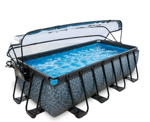 EXIT Stone Piscina 400x200x100cm con copertura, filtro Sand e pompa di calore, grigio