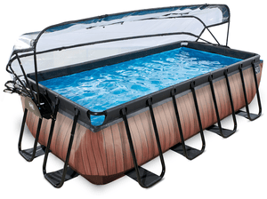 EXIT Wood Pool 400x200x100cm med överdrag, Sand filter och värmepump, brun