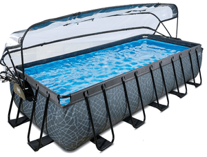 EXIT Stone Piscina 540x250x100cm con copertura, filtro Sand e pompa di calore, grigio