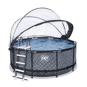 EXIT Stone Pool ø360x122cm mit Abdeckung und Sandfilterpumpe, grau