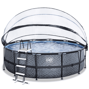 EXIT Stone Pool ø450x122cm mit Abdeckung und Sandfilterpumpe, grau