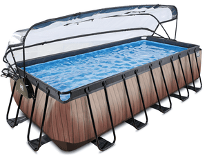 EXIT Wood Pool 540x250x122cm mit Abdeckung und Sandfilterpumpe, braun