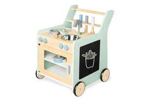 Chariot de marche enfant cuisine Kalle vert pastel bois
