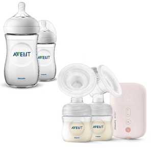 Philips  starterset met elektrische dubbele borstkolf SCF397/11, bewaarsysteem voor babyvoeding SCF721/20 en babyflessen Natural 2x 260 ml SCF033/27