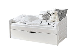 Lit gigogne enfant mini Micki hêtre blanc, 2 matelas 90x200 cm