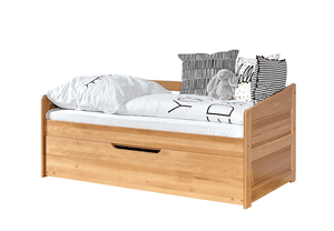 Lit gigogne enfant mini Micki hêtre naturel, 2 matelas 80x160 cm