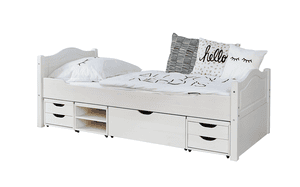 Letto singolo Leni 90 x 200 cm bianco pino con 4 cassetti funzionali aden