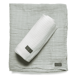 VINTER& BLOOM  Dárková sada Soft Grid &amp; Muslin Blanket GOTS B right  White /Sage Green