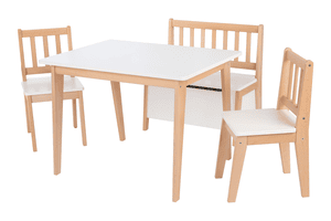 Ensemble table chaises enfant snakkermat bois naturel/blanc 4 pièces