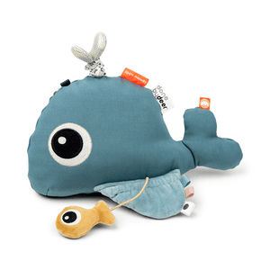 Peluche d'éveil avec miroir baleine Wally bleu