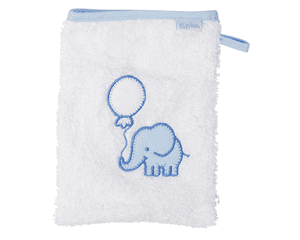 Guante de lavado de rizo elefante blanco-azul