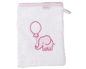 Guante de lavado de rizo elefante blanco-rosa