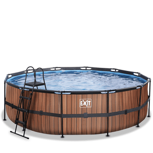 EXIT Frame Pool ø488x122cm (12v Sand filter) - trälook