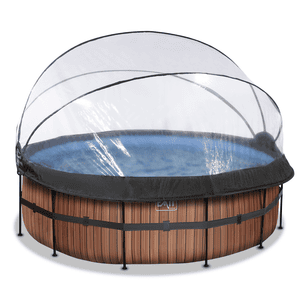 EXIT Frame Pool ø427x122cm (12v Sand filter) - trälook + solskydd