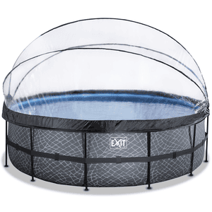 EXIT Frame Pool ø488x122cm (12v Sand filter) - Grå + Soltak + Värmepump