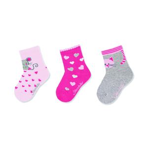 calcetines de bebé pack de 3 ratones/gatos rosa