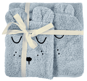 Cape de bain et gant de toilette enfant bleu clair