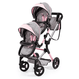 Design Passeggino gemellare per bambole Twin Neo grigio/rosa, con farfalla