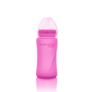 Glazen babyfles Heathy+ met warmtesensor 240 ml in roze