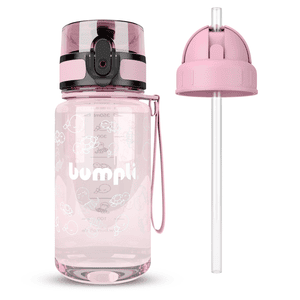 Bottiglia per bambini + coperchio con cannuccia extra rosa 350 ml da 3+ anni