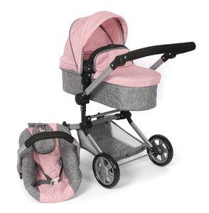 BAYER CHIC Kombi Puppenwagen LINUS melange grau rosa