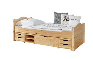 Letto singolo Leni 90 x 200 cm pino nature, con 4 cassetti funzionali